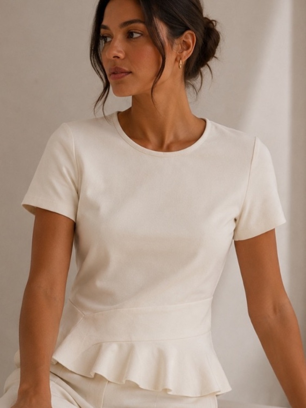 J. Crew Cream Peplum Short-Sleeve Top Woman’s Size Small